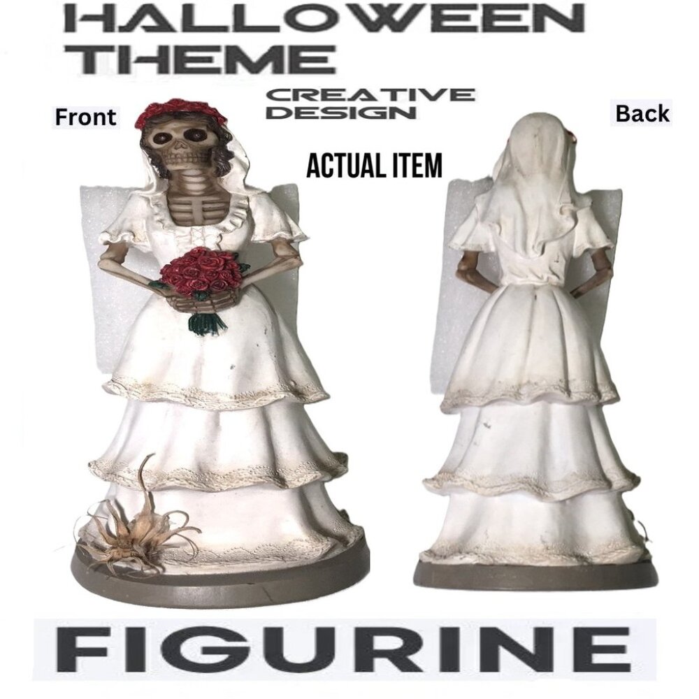 🛑 SKELETON ➕🆒 FIGURINE Bride Red Roses Halloween Day of Dead Decor 💸BUY NOW‼️